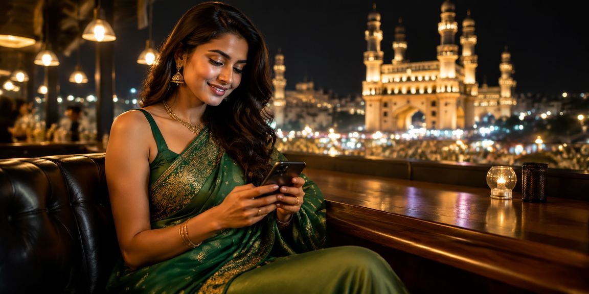 Mobile lottery betting near Charminar in Hyderabad during evening