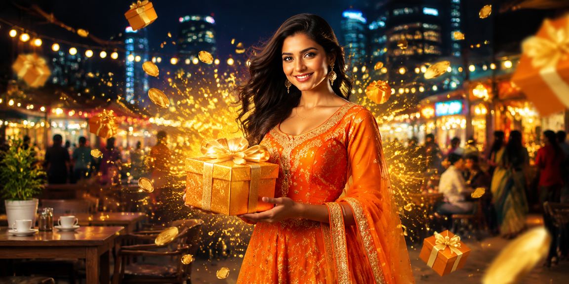 Vibrant Indian night market with casino and betting theme