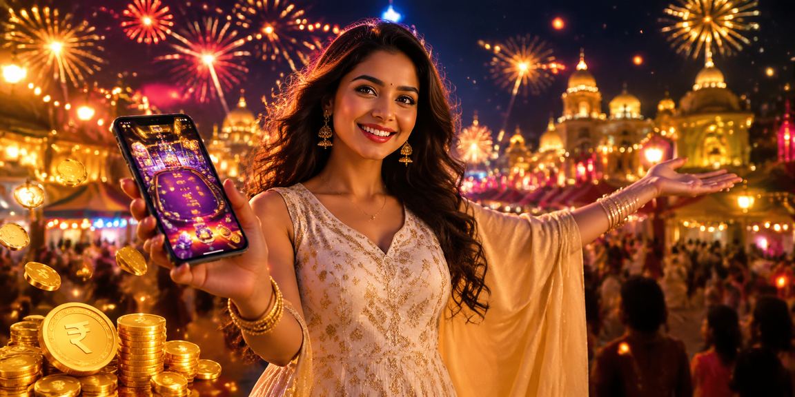 Mobile casino play in vibrant Indian attire, enjoying live games on smartphone